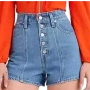 Levi's Jean Shorts Sz 32 Blue Denim Buttton Fly Knotched Back High Waisted Nwt